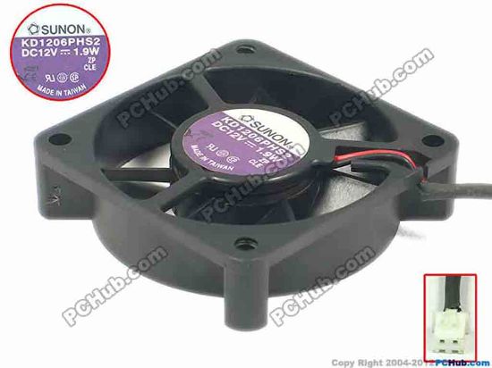 87591 SUNON KD1206PHS2 Server - Square Fan sq60x60x15, w95x2x2, 12V 1.9W SUNON KD1206PHS2 Server - Square Fan 