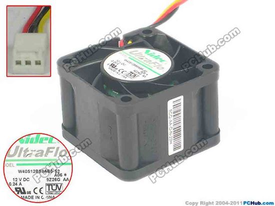 87600 Nidec W40S12BS8AB5-52  Server - Square Fan A06, sq40x40x28, w55x3x3, 12V 0.24A Nidec W40S12BS8AB5-52  Server - Square Fan 