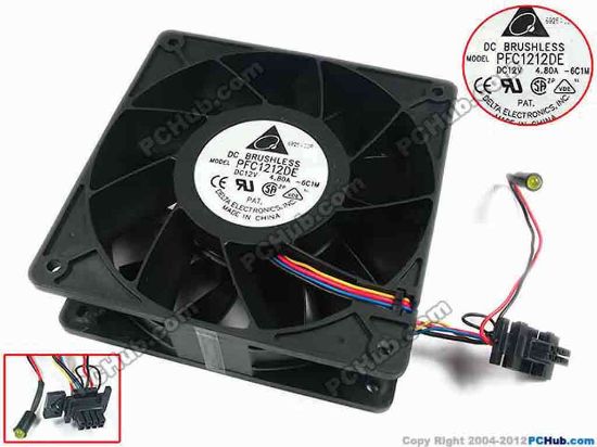 87636 Delta Electronics PFC1212DE Server - Square Fan -6C1M, sq120x120x38, w30x4x8, 12V 4.80A Delta Electronics PFC1212DE Server - Square Fan 