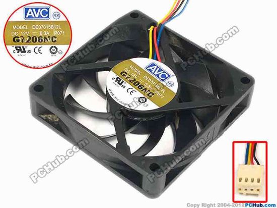 87690 AVC DE07015B12L Server - Square Fan P071, sq70x15, w210x4x4, 12V 0.3A AVC DE07015B12L Server - Square Fan 