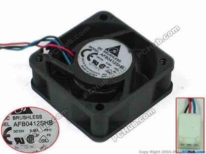 87701 Delta Electronics AFB0412SHB Server - Square Fan -F811, sq40x15, w165x3x3, 12V 0.35A Delta Electronics AFB0412SHB Server - Square Fan 