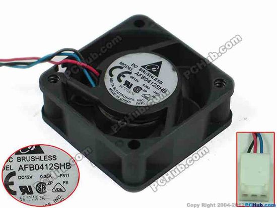 87701 Delta Electronics AFB0412SHB Server - Square Fan -F811, sq40x15, w165x3x3, 12V 0.35A Delta Electronics AFB0412SHB Server - Square Fan 