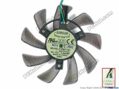 87932 Everflow T129215SU  Server - Frameless / GPU Fan  AFA95aR, 12V 0.50A, W195x4x4, D87x15, Black Everflow T129215SU  Server - Frameless / GPU Fan 