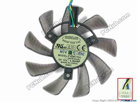 87932 Everflow T129215SU  Server - Frameless / GPU Fan  AFA95aR, 12V 0.50A, W195x4x4, D87x15, Black Everflow T129215SU  Server - Frameless / GPU Fan 