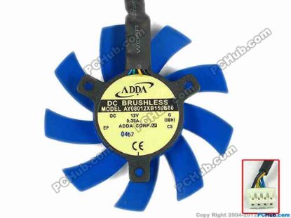 87956 ADDA AY08012XB159B00 Server - Frameless / GPU Fan G, 0BH, dia75x75x15, w65x4x4, 12V 0.38A ADDA AY08012XB159B00 Server - Frameless / GPU Fan 