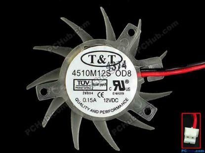 87987 T&T 4510M12S Server - Frameless / GPU Fan OD8, dia40x40x10, w95x2x2, 12V 0.15A T&T 4510M12S Server - Frameless / GPU Fan 
