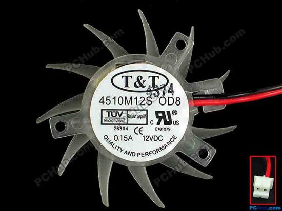 87987 T&T 4510M12S Server - Frameless / GPU Fan OD8, dia40x40x10, w95x2x2, 12V 0.15A T&T 4510M12S Server - Frameless / GPU Fan 