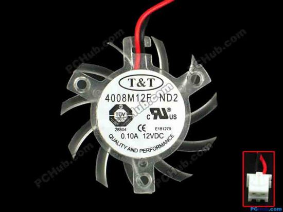 87992 T&T 4008M12F Server - Frameless / GPU Fan ND2, dia37x37x10, w70x2x2, 12V 0.10A T&T 4008M12F Server - Frameless / GPU Fan 