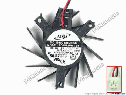 87995 ADDA AD0512UB-TB1 Server - Frameless / GPU Fan  G, (CWY29), dia50x50x10, w85x2x2, 12V 0.22A ADDA AD0512UB-TB1 Server - Frameless / GPU Fan 