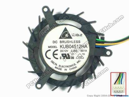 87998 Delta Electronics KUB04512HA Server - Frameless / GPU Fan -9D1A, dia45x45x10, w100x4x4, 12V 0.30A Delta Electronics KUB04512HA Server - Frameless / GPU Fan 