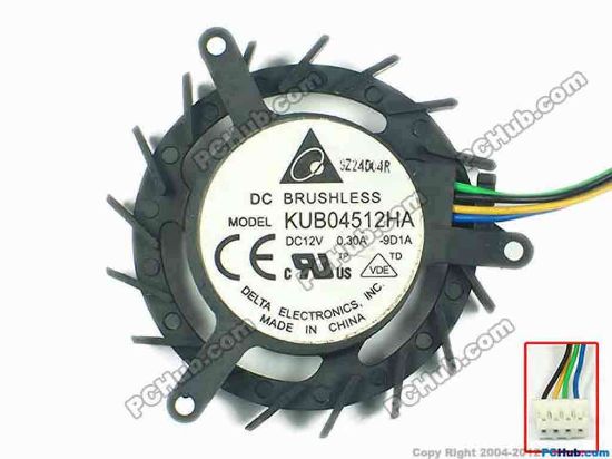 87998 Delta Electronics KUB04512HA Server - Frameless / GPU Fan -9D1A, dia45x45x10, w100x4x4, 12V 0.30A Delta Electronics KUB04512HA Server - Frameless / GPU Fan 