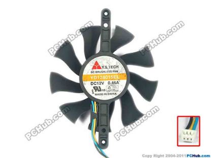 88016 Y.S TECH YD128015EL Server - Frameless / GPU Fan 12V 0.46A, W80x3x3, D75x15xC85x70, Black Y.S TECH YD128015EL Server - Frameless / GPU Fan 