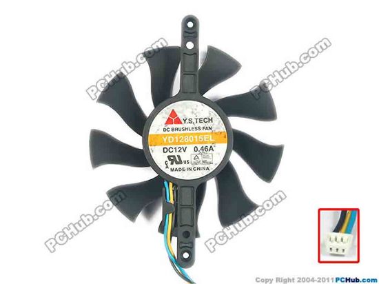 88016 Y.S TECH YD128015EL Server - Frameless / GPU Fan 12V 0.46A, W80x3x3, D75x15xC85x70, Black Y.S TECH YD128015EL Server - Frameless / GPU Fan 