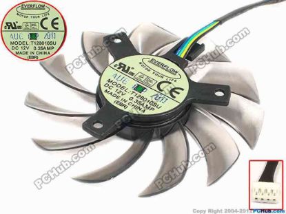88024 Everflow T128010SU Server - Frameless / GPU Fan 12V 0.35A, W50x4x4, D75xC39, Trans Grey Everflow T128010SU Server - Frameless / GPU Fan 