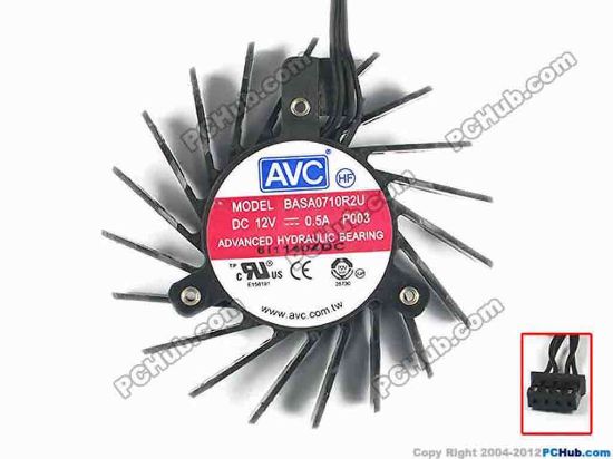 88036 AVC BASA0710R2U Server - Frameless / GPU Fan P003, dia65x65x13, w40x4x4, 12V 0.5A AVC BASA0710R2U Server - Frameless / GPU Fan 