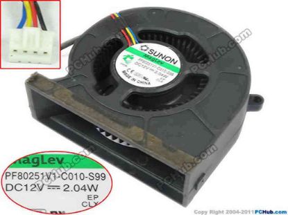 88254 SUNON PF80251V1-C010-S99 Cooling Fan  w130x4x4, 12V 2.04W, Bare fan SUNON PF80251V1-C010-S99 Cooling Fan  
