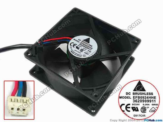 88341 Delta Electronics EFB0924HHE Server - Square Fan -BR00, sq90x90x38, w25x4x4, 24V 0.30A Delta Electronics EFB0924HHE Server - Square Fan 