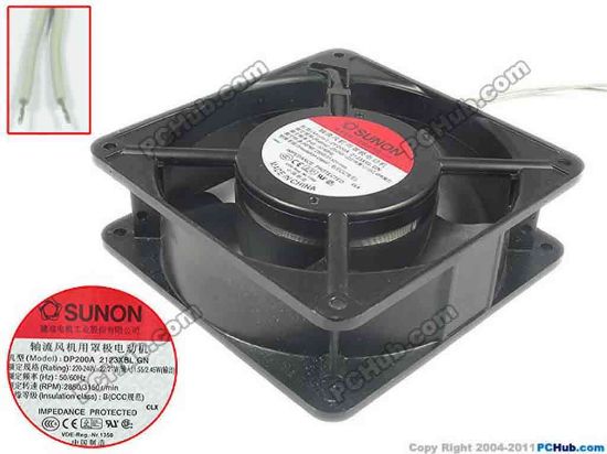 88426 Sunon Wealth DP200A Server - Square Fan 2123XBL.GN, sq120x120x38, 2-wire, 240V 0.14A Sunon Wealth DP200A Server - Square Fan