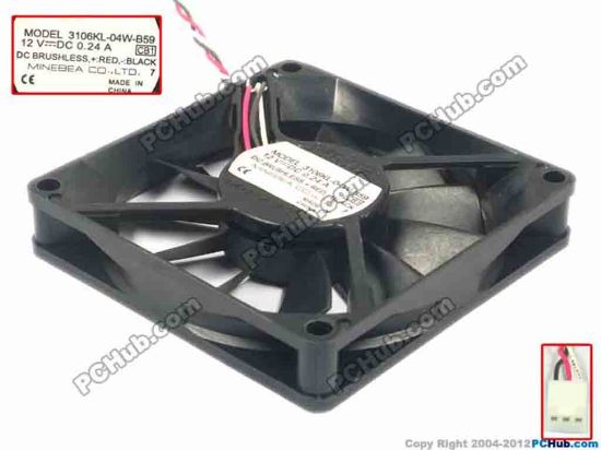88624 NMB-MAT / Minebea 3106KL-04W-B59 Server - Square Fan CB1, sq80x80x15, w80x3x3, 12V 0.24A NMB-MAT / Minebea 3106KL-04W-B59 Server - Square Fan 