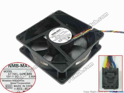88657 NMB-MAT / Minebea 4715KL-04W-B86 Server - Square Fan E53, sq120x120x38, w120x4x4, 12V 2.50A NMB-MAT / Minebea 4715KL-04W-B86 Server - Square Fan 