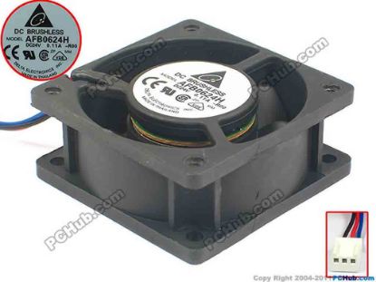 88735 Delta Electronics AFB0624H Server - Square Fan -R00, sq60x60x25, w3, 24V 0.11A Delta Electronics AFB0624H Server - Square Fan 