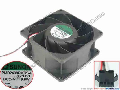 88803 SUNON PMD2408PMB1-A Server - Square Fan  (2).R.GN, sq80x80x38, w65x3x4, 24V 9.6W SUNON PMD2408PMB1-A Server - Square Fan