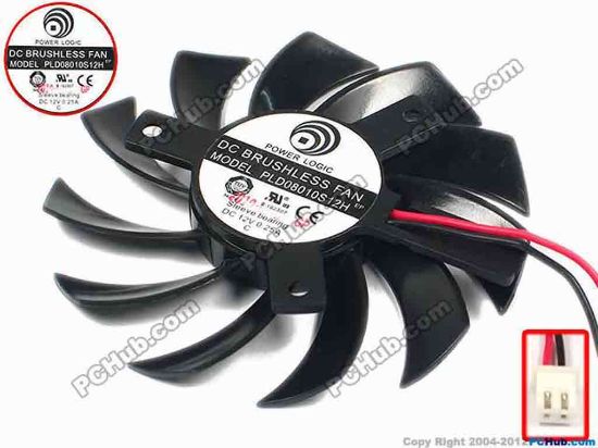 88866 Power Logic PLD08010S12H Server - Frameless / GPU Fan dia75x75x10, w80x2x2, 12V 0.25A Power Logic PLD08010S12H Server - Frameless / GPU Fan 