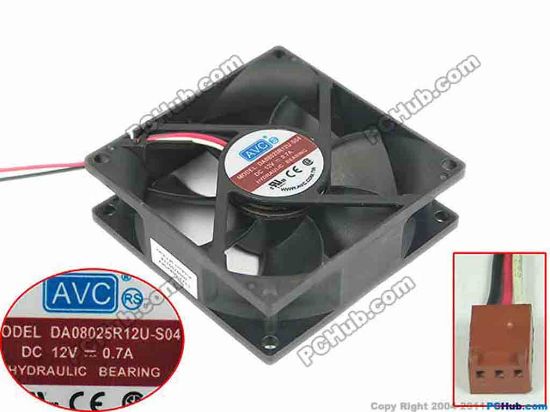 88868 AVC DA08025R12U-S04 Server - Square Fan DA08025R12U-S04, sq80x80x25, 3-wire, 12V 0.7A AVC DA08025R12U-S04 Server - Square Fan 