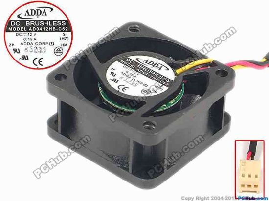 88874 ADDA AD0412HB-C52 Server - Square Fan  (H7), sq40x40x20, w165x3x3, 12V 0.15A ADDA AD0412HB-C52 Server - Square Fan 