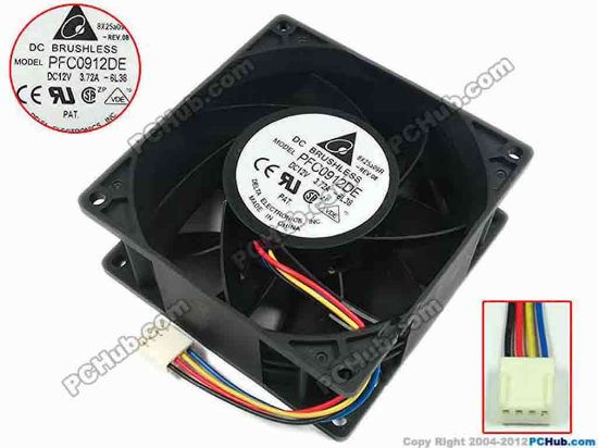 89140 Delta Electronics PFC0612DE Server - Square Fan -6L38, sq92x92x38, w50x4x4, 12V 3.72A Delta Electronics PFC0612DE Server - Square Fan 