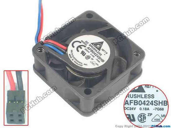 89153 Delta Electronics AFB0424SHB Server - Square Fan -7G68, sq40x40x15, w55x3x3, 24V 0.18A Delta Electronics AFB0424SHB Server - Square Fan 