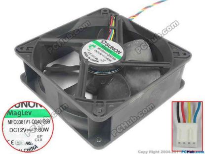 89191 SUNON MFC0381V1-Q040-S99 Server - Square Fan sq120x120x38, w255x4x4, 12V 7.80W SUNON MFC0381V1-Q040-S99 Server - Square Fan 