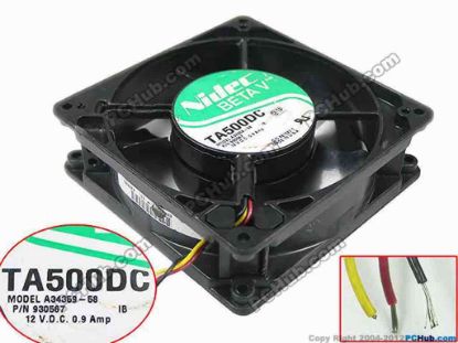 89221 Nidec A34359-58 Server - Square Fan DC 12V 0.9A, 127x127x38mm Nidec A34359-58 Server - Square Fan