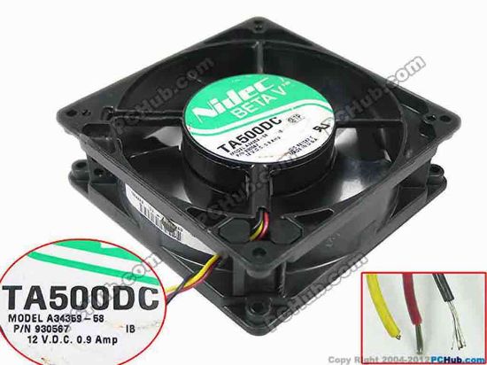 89221 Nidec A34359-58 Server - Square Fan DC 12V 0.9A, 127x127x38mm Nidec A34359-58 Server - Square Fan