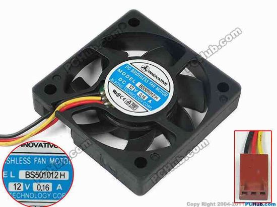 89227 INNOVATIVE BS501012H Server - Square Fan sq50x50x10, w65x3x3, 12V 0.16A INNOVATIVE BS501012H Server - Square Fan 