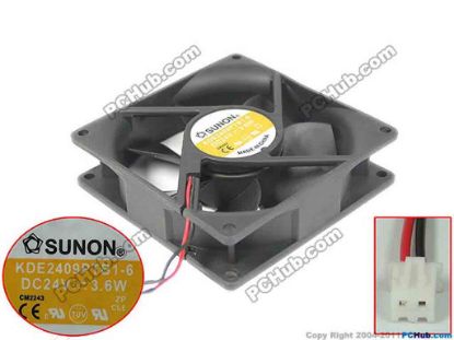 89265 SUNON KDE2409PTB1-6 Server - Square Fan sq90x90x25, w75x2x2, 24V 3.6W SUNON KDE2409PTB1-6 Server - Square Fan 