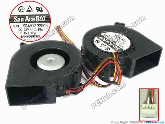89446 Sanyo Denki 9BAM12P2G05 Server - Blower Fan bw97x97x33, w100x8x4, 12V 1.85A, 2 fan Sanyo Denki 9BAM12P2G05 Server - Blower Fan 