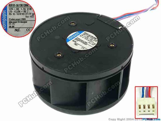 89453 ebm-papst RER101-36/12N/12HHA Server - Round Fan dia100x100x50, w120x4x4, 12V 1.7A ebm-papst RER101-36/12N/12HHA Server - Round Fan 