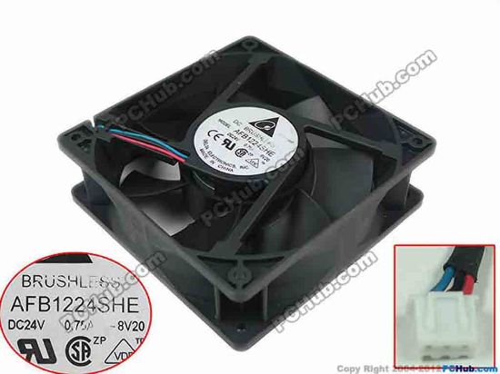 89502 Delta Electronics AFB1224SHE Server - Square Fan -8V20, sq120x120x38, w30x3x3, 24V 0.75A Delta Electronics AFB1224SHE Server - Square Fan
