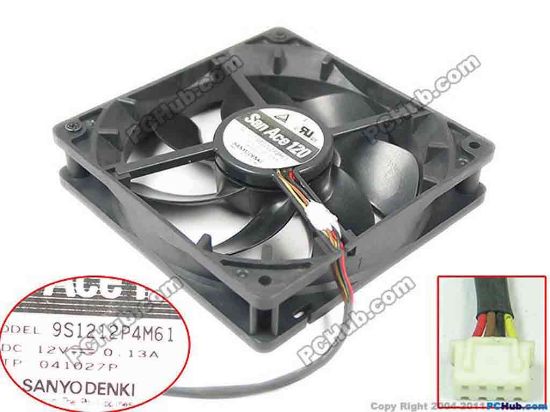 89632 Sanyo Denki 9S1212P4M61 Server - Square Fan sq120x120x25, w65x4x4, 12V 0.13A Sanyo Denki 9S1212P4M61 Server - Square Fan 