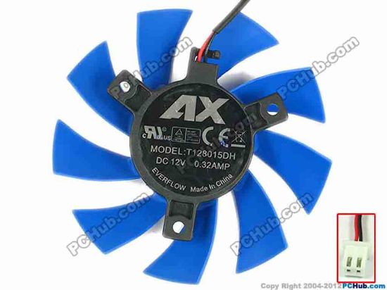 89780 Everflow T128015DH Server - Frameless / GPU Fan 12V 0.32A, W100x2x2, D75x10, Blue Everflow T128015DH Server - Frameless / GPU Fan 
