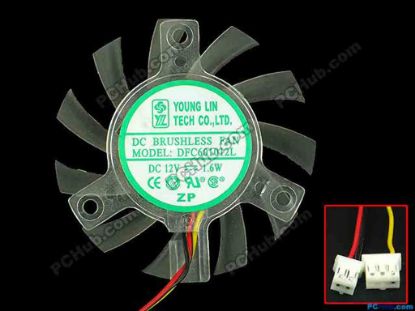 89814 Young Lin DFC601012L Server - Frameless / GPU Fan dia55x55x10, 3-wire, 12V 1.6W Young Lin DFC601012L Server - Frameless / GPU Fan 