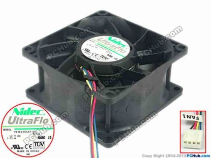 89909 Nidec V80E12BGA7-07 Server - Square Fan T35A1, sq80x80x38, w400x4x4, 12V 1.73A Nidec V80E12BGA7-07 Server - Square Fan 