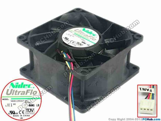 89909 Nidec V80E12BGA7-07 Server - Square Fan T35A1, sq80x80x38, w400x4x4, 12V 1.73A Nidec V80E12BGA7-07 Server - Square Fan 