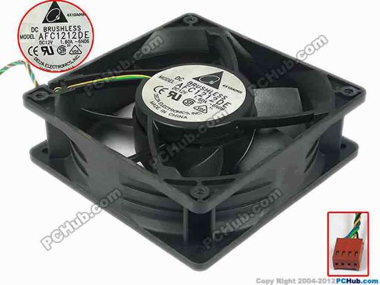 90334 Delta Electronics AFC1212DE Server - Square Fan -6N06, sq120x120x38, w80x4x4, 12V 1.6A  Delta Electronics AFC1212DE Server - Square Fan 