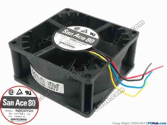 90395 Sanyo Denki 9G0812P1G09 Server - Square Fan sq80x80x38, 4-wire, 12V 1.1A Sanyo Denki 9G0812P1G09 Server - Square Fan 