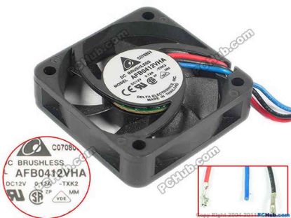 90408 Delta Electronics AFB0412VHA Server - Square Fan -TXK2, sq40x40x10, 3-wire, 12V 0.12A Delta Electronics AFB0412VHA Server - Square Fan 