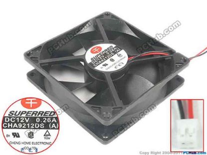90441 Superred CHA9212DS Server - Square Fan sq92x92x25, w105x2x2, 12V 0.26A Superred CHA9212DS Server - Square Fan 
