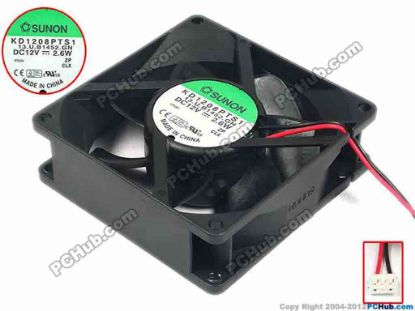 90449 SUNON KD1208PTS1 Server - Square Fan 13.U.B1452.GN, sq80x80x25, 2-wire , 12V 2.6W  SUNON KD1208PTS1 Server - Square Fan 