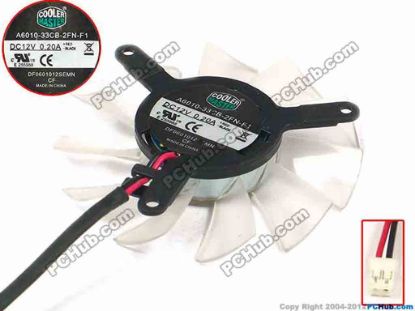 90495 Cooler Master A6010-33CB-2FN-F1 Server - Frameless / GPU Fan DF0601012SEMN, dia55x55x10, w65x2x2, 12V 0.20A Cooler Master A6010-33CB-2FN-F1 Server - Frameless / GPU Fan 